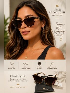 Lele Sadoughi Brooklyn Classic Tortoise Oversized Sunglasses w/ Dust Bag NWT